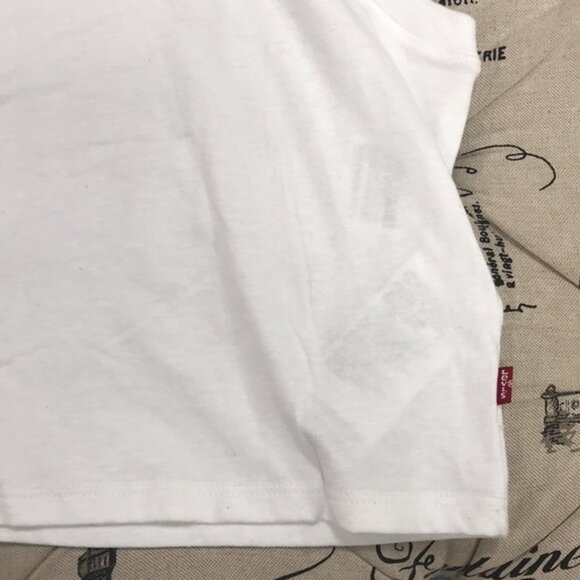 Levi's White Crop Top with Blue and Pink Logo - Picture 3 of 7